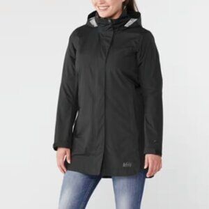 REI Rainier Long Line Rain Jacket | Black Peak 2.5 Layer | Womens XS | LIKE NEW